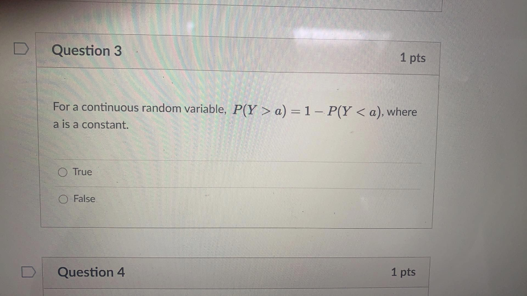 Solved Question 3 1 pts For a continuous random variable, | Chegg.com