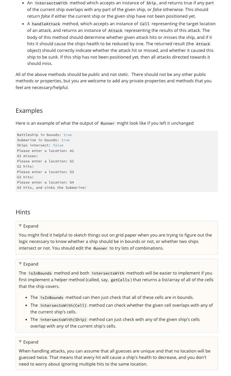 Solved For this task you will need to implement a Ship | Chegg.com