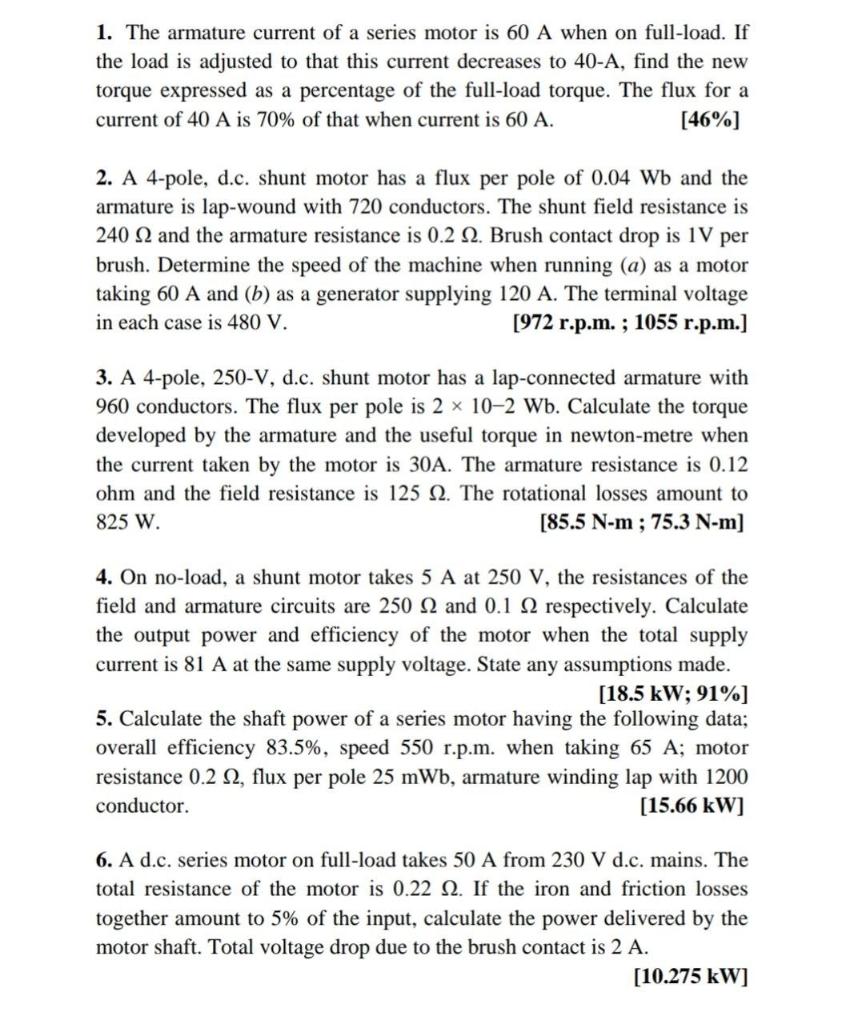 solved-1-the-armature-current-of-a-series-motor-is-60-a-chegg