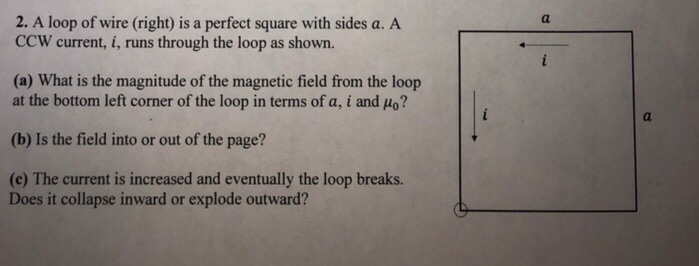 Solved 2. A loop of wire (right) is a perfect square with | Chegg.com
