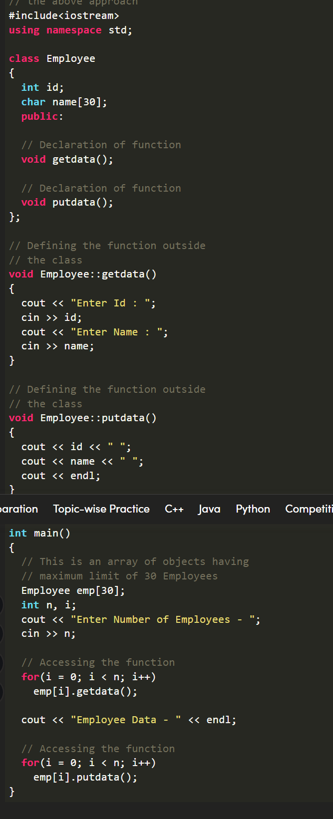 Solved Why can't I print data member in second for loop | Chegg.com