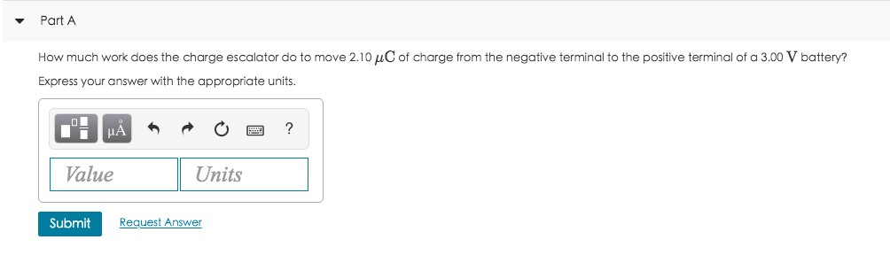 Solved Part A How Much Work Does The Charge Escalator Do Chegg Com