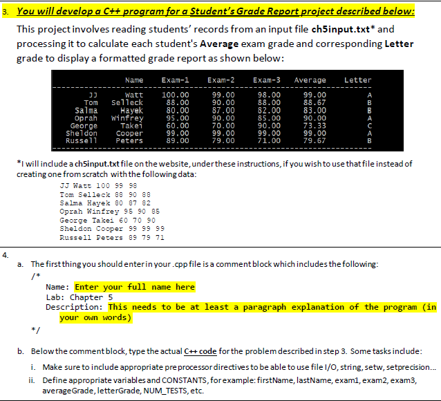 Solved 3. You will develop a C++ program for a Student's | Chegg.com