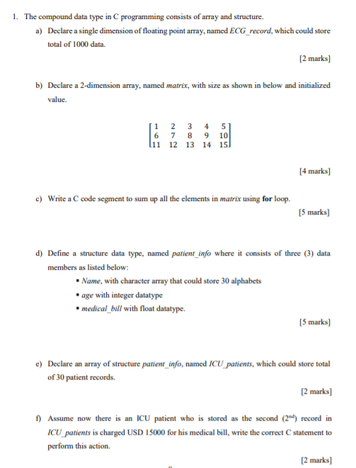 Solved 1. The compound data type in programming consists of | Chegg.com