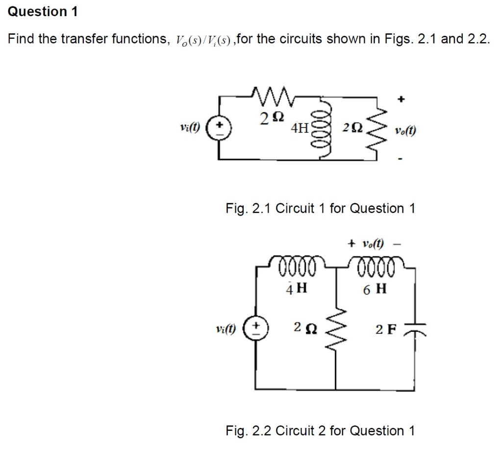 Solved Question 1 Find the transfer functions, V. | Chegg.com