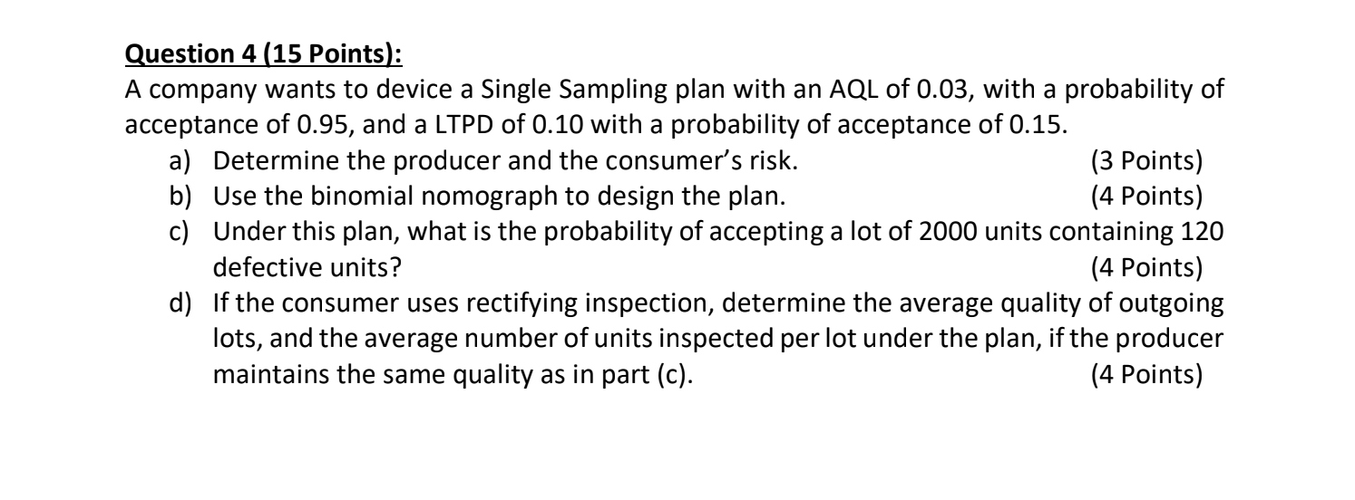 A company wants to device a Single Sampling plan with | Chegg.com