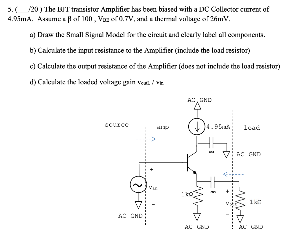 Solved 5. ( 120) The BJT transistor Amplifier has been