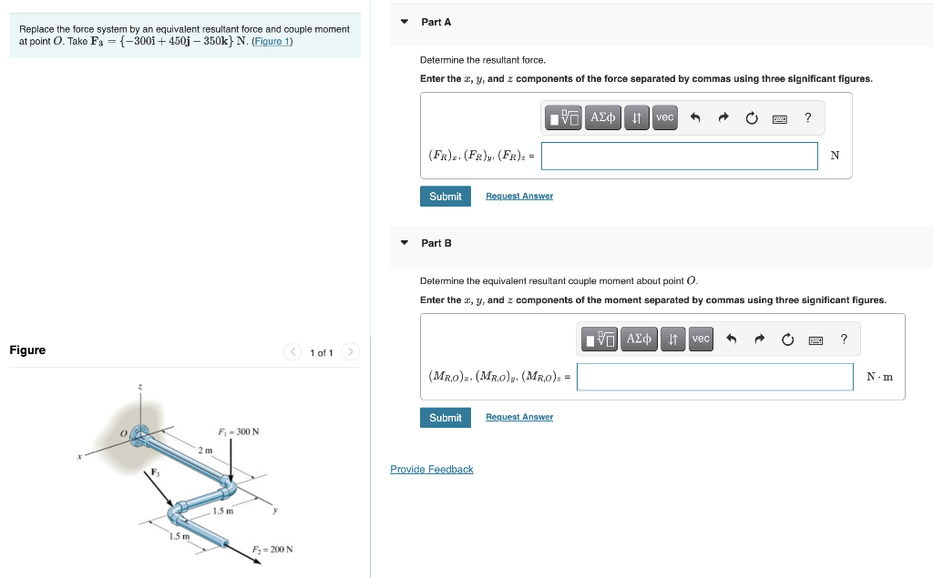 Solved Part A Replace the force system by an equivalent | Chegg.com