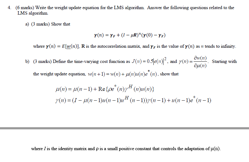 4 6 Marks Write The Weight Update Equation For Chegg Com