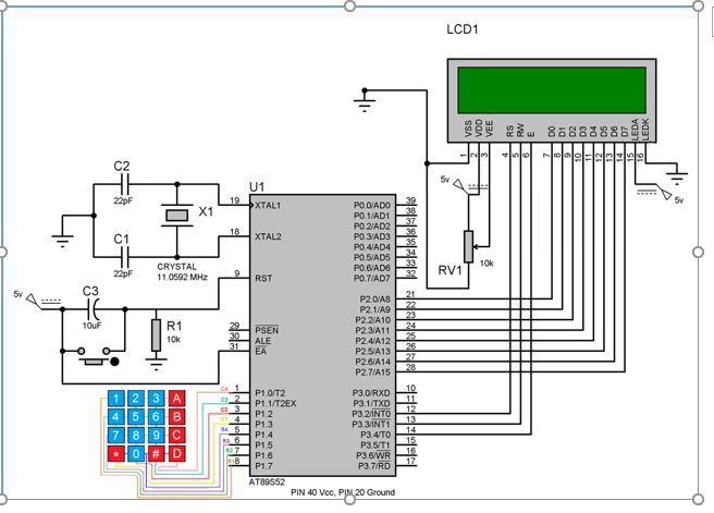 LCD1 C2 Sw U1 22pF 5v XTAL1 PO OADO PO.1AD1 PO.2/AD2 | Chegg.com