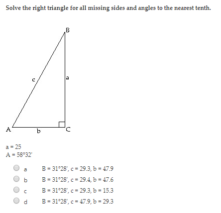 Solved Solve the right triangle for all missing sides and Chegg