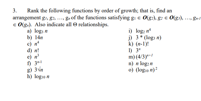 Solved 3. Rank The Following Functions By Order Of Growth; | Chegg.com