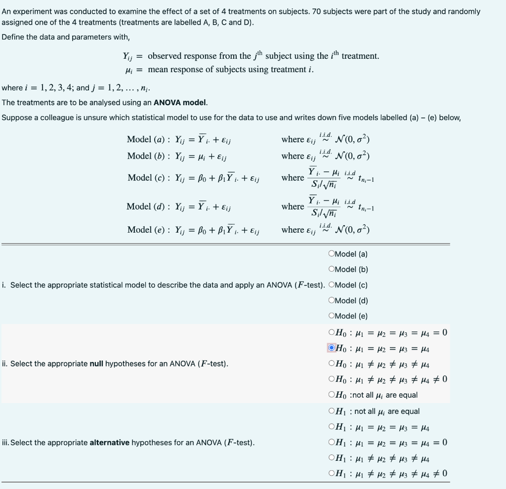 Solved An experiment was conducted to examine the effect of | Chegg.com