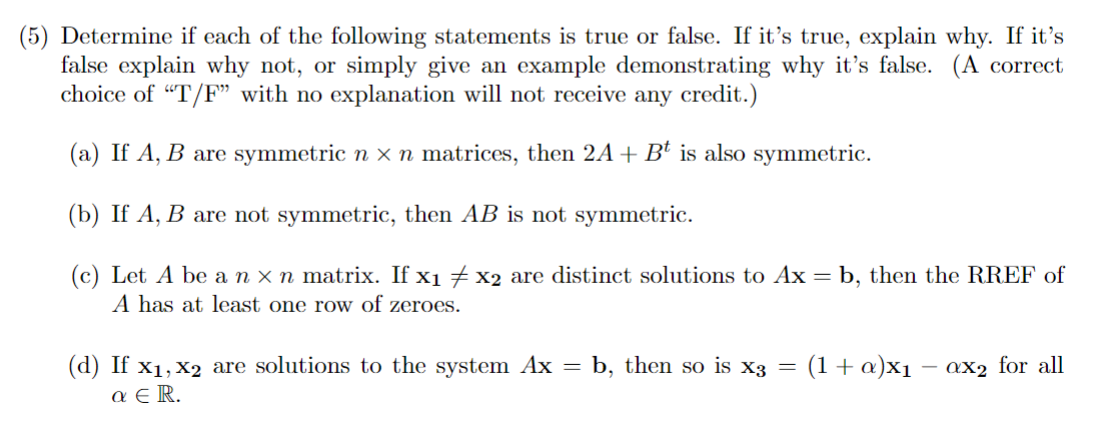Solved (5) Determine if each of the following statements is | Chegg.com