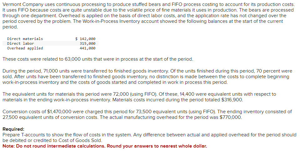 Solved Vermont Company uses continuous processing to produce | Chegg.com