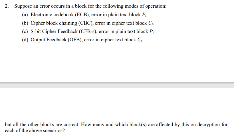 2. Suppose an error occurs in a block for the | Chegg.com