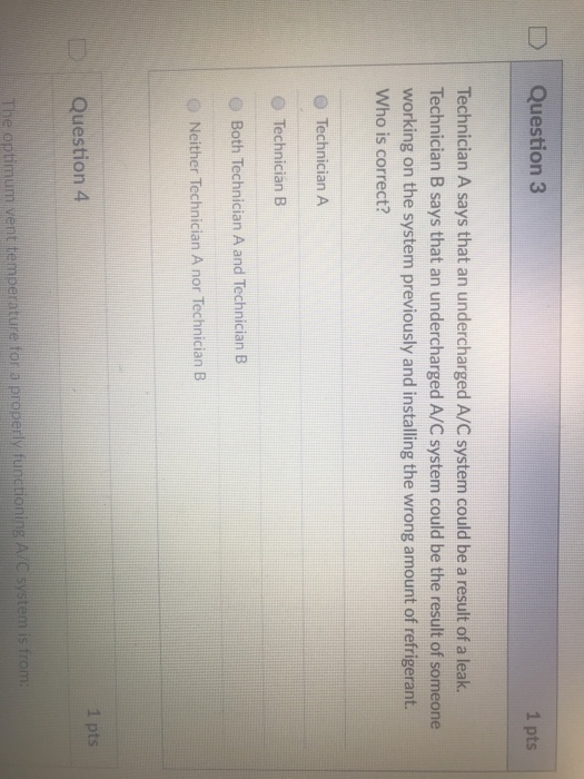 Solved Question 3 1 pts Technician A says that an | Chegg.com