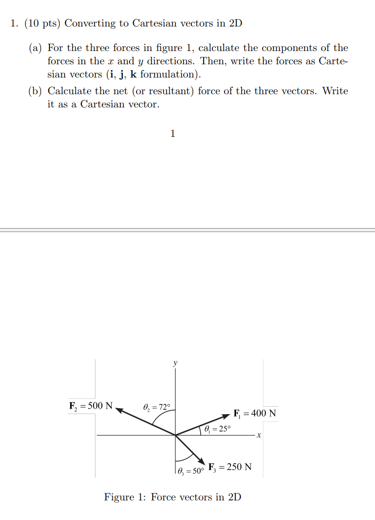 Solved 1. (10 pts) Converting to Cartesian vectors in 2D (a) | Chegg.com