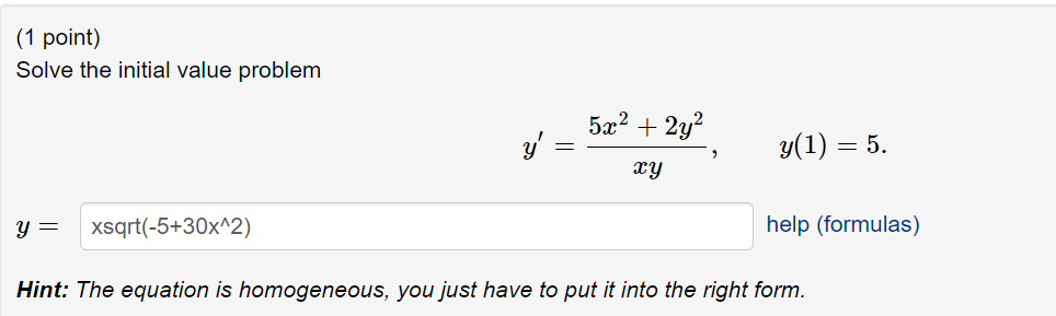Solved (1 point) Solve the initial value problem | Chegg.com