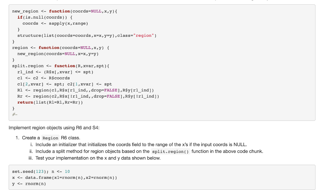 in R language Create a Region R6 class. Include an | Chegg.com