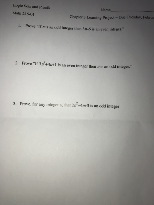 Solved Logic Sets And Proofs Name Math 215-01 Chapter 3 | Chegg.com