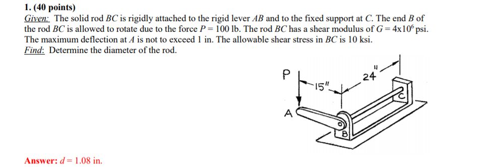 Solved 1. (40 points) Given: The solid rod BC is rigidly | Chegg.com