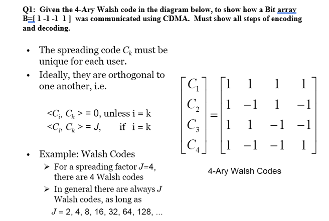 Solved Q1: Given the 4-Ary Walsh code in the diagram below, | Chegg.com