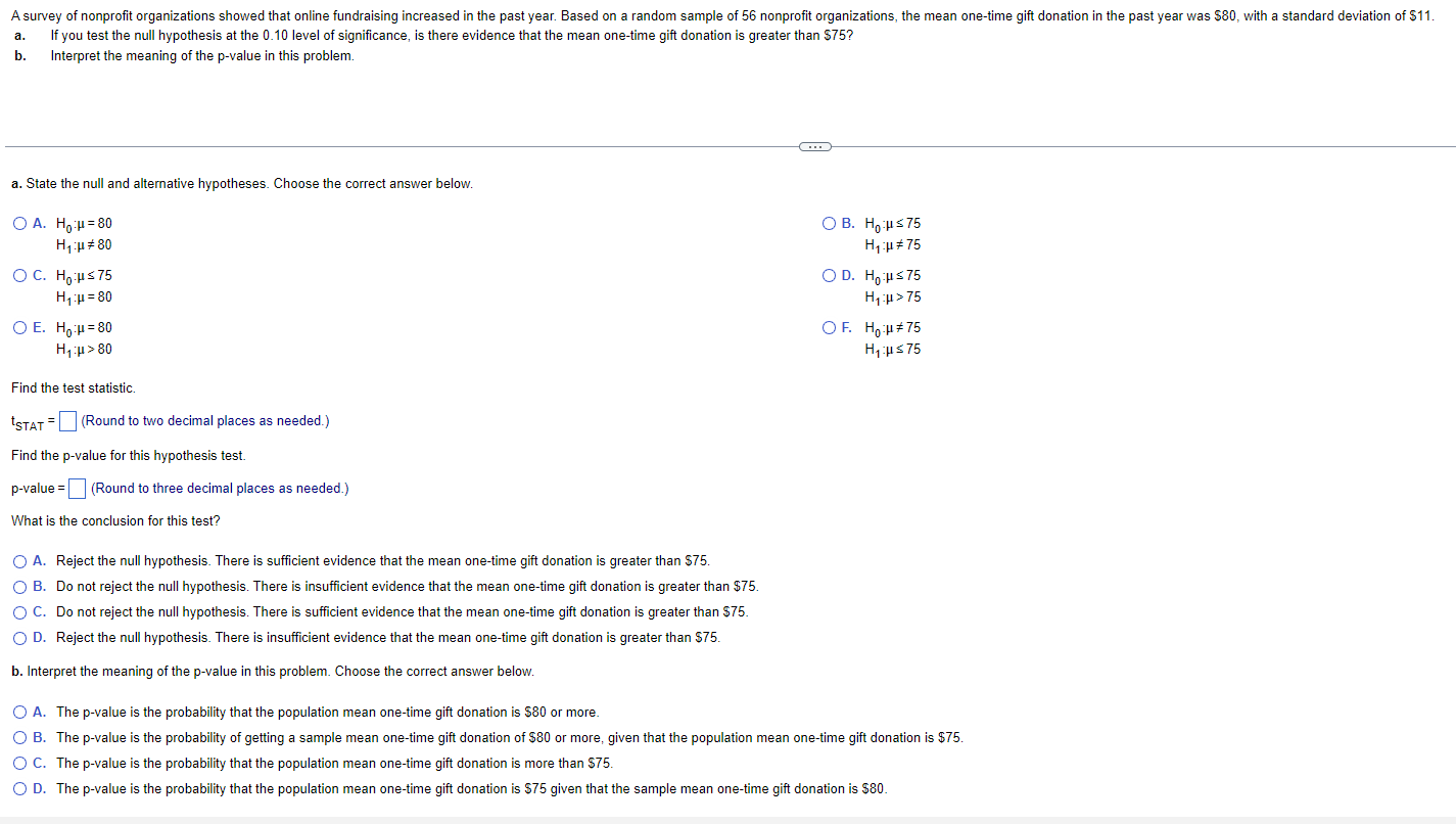 Solved a. If you test the null hypothesis at the 0.10 level | Chegg.com