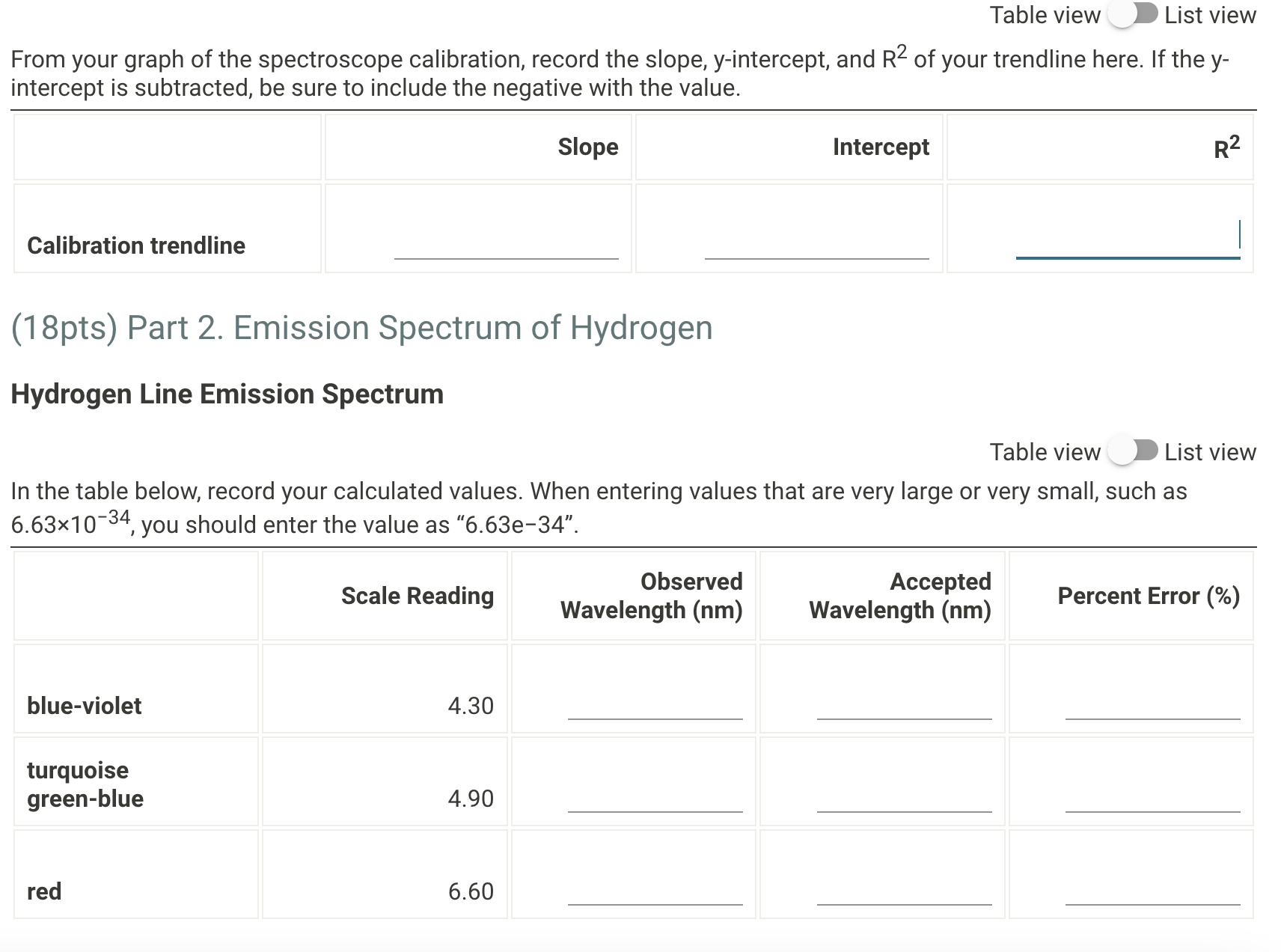 Solved Part 1. Spectroscope Calibration Emission Lines for