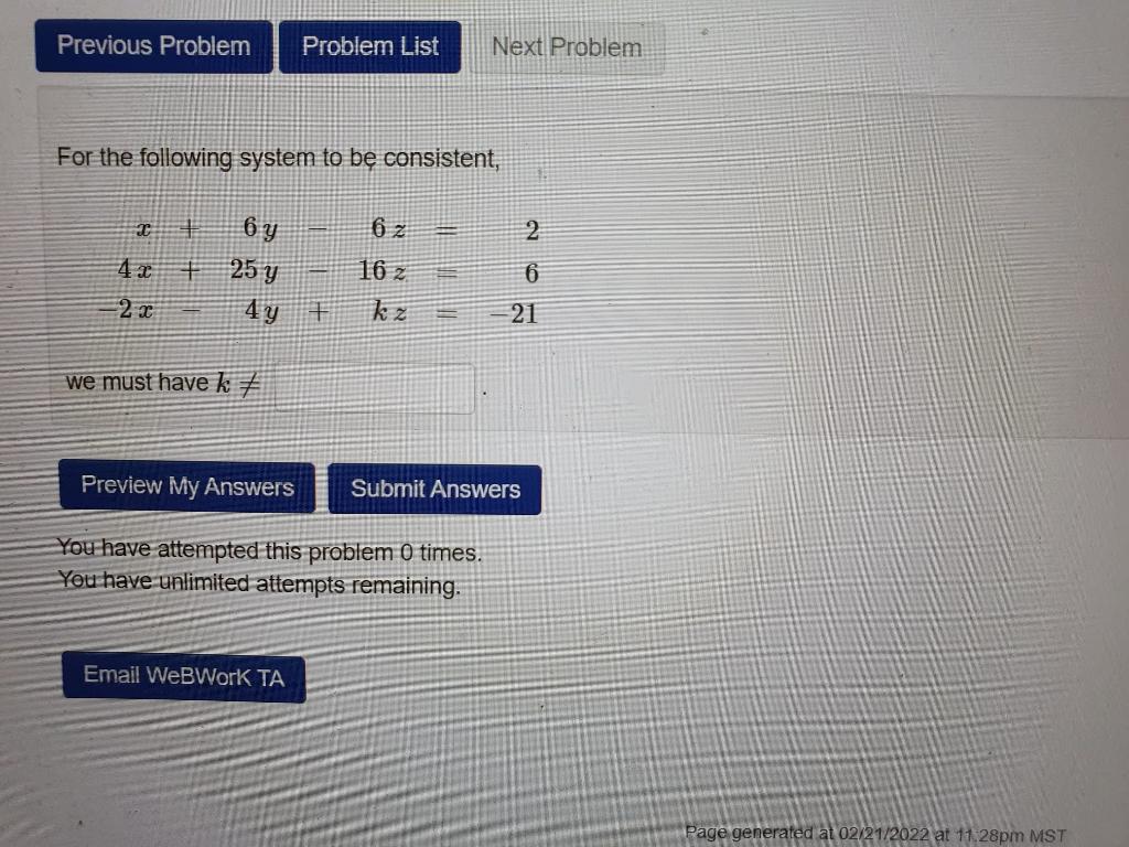 Solved Previous Problem Problem List Next Problem For the | Chegg.com