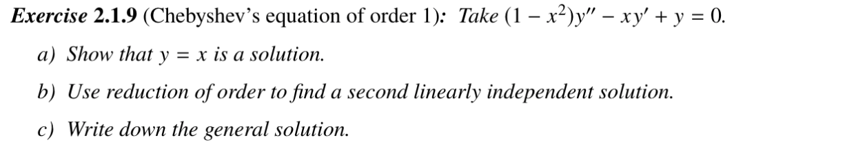 Solved Exercise 2.1.9 (Chebyshev’s equation of order 1): | Chegg.com