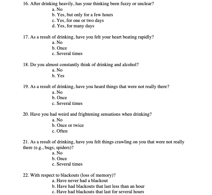 Solved 1) state which SINGLE question on The Alcohol