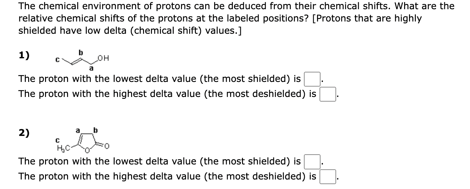 Solved The chemical environment of protons can be deduced | Chegg.com