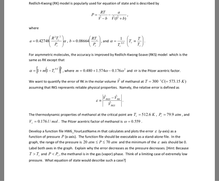 Redlich-Kwong (RK) model is popularly used for | Chegg.com