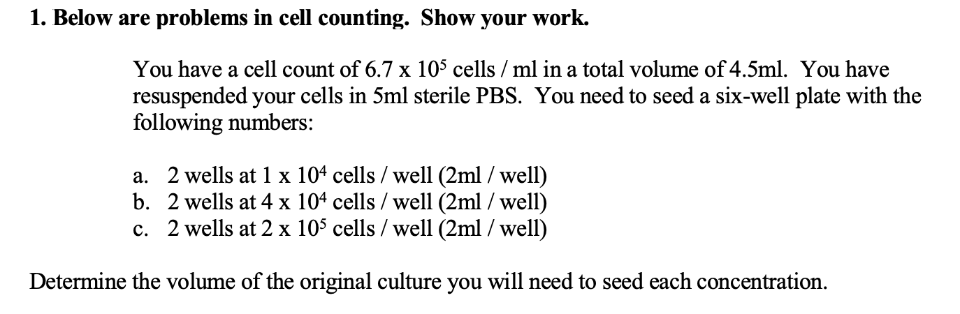Solved 1. Below are problems in cell counting. Show your | Chegg.com