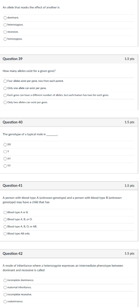 Solved An allele that masks the effect of another is | Chegg.com