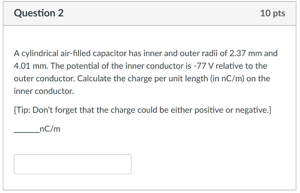 Solved A cylindrical airfilled capacitor has inner and