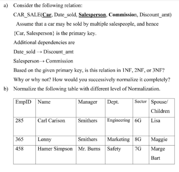 Solved a) Consider the following relation CAR_SALE(Car,