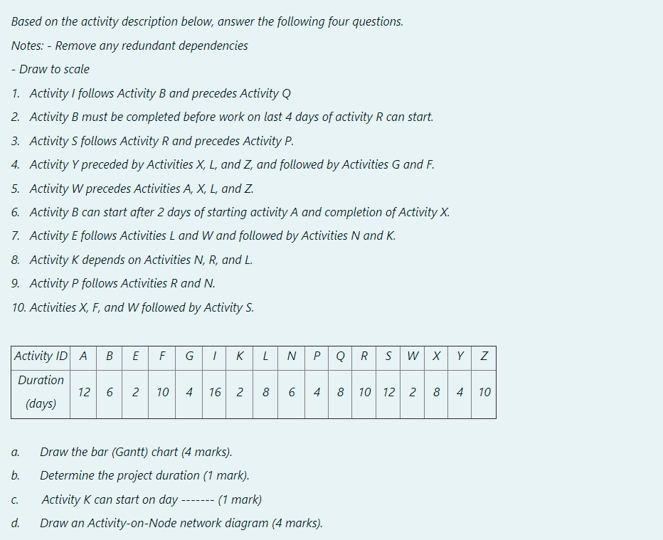 Solved Based on the activity description below, answer the | Chegg.com