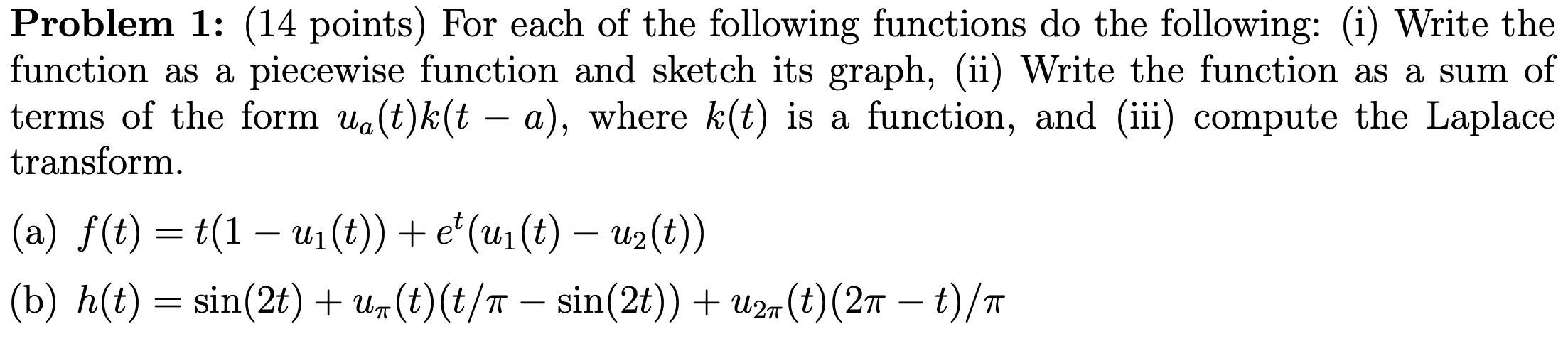 Solved Problem 1: (14 points) For each of the following | Chegg.com