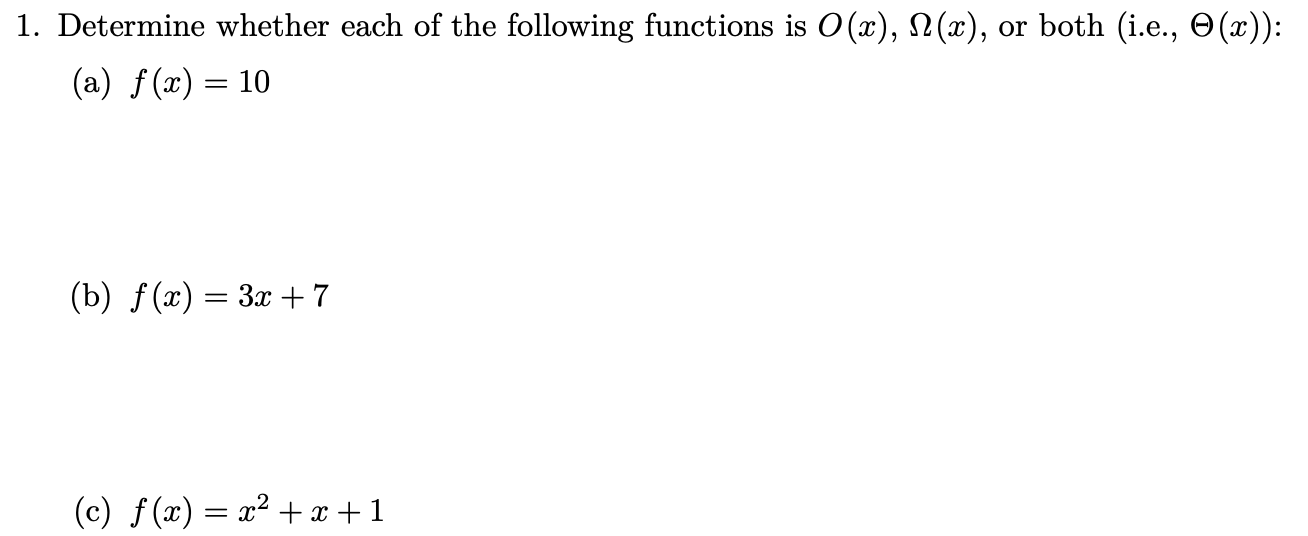 Solved 1. Determine whether each of the following functions | Chegg.com