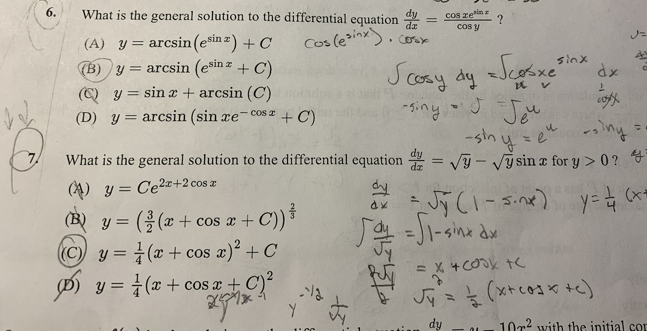Solved 6. dy dx COS sesins ? COS Y = sinx dx 风 1 cosy COS