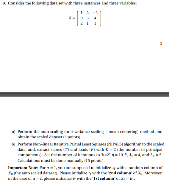 9. Consider the following data set with three | Chegg.com
