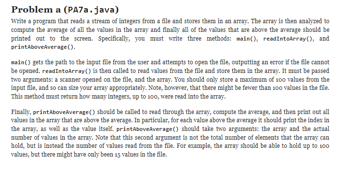 Solved Problem a (PA7a. java) Write a program that reads a | Chegg.com