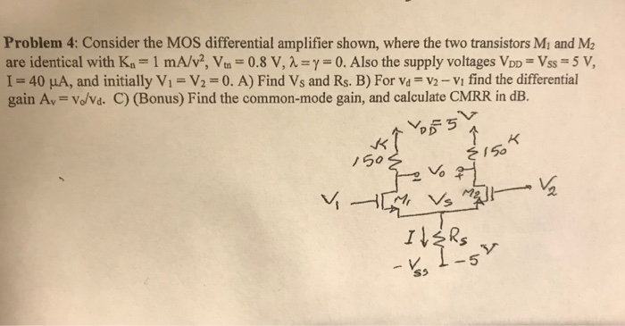 Solved Problem 4: Consider the MOS differential amplifier | Chegg.com