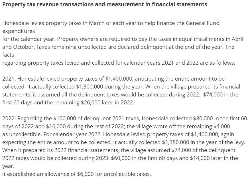 Property tax revenue transactions and measurement in | Chegg.com