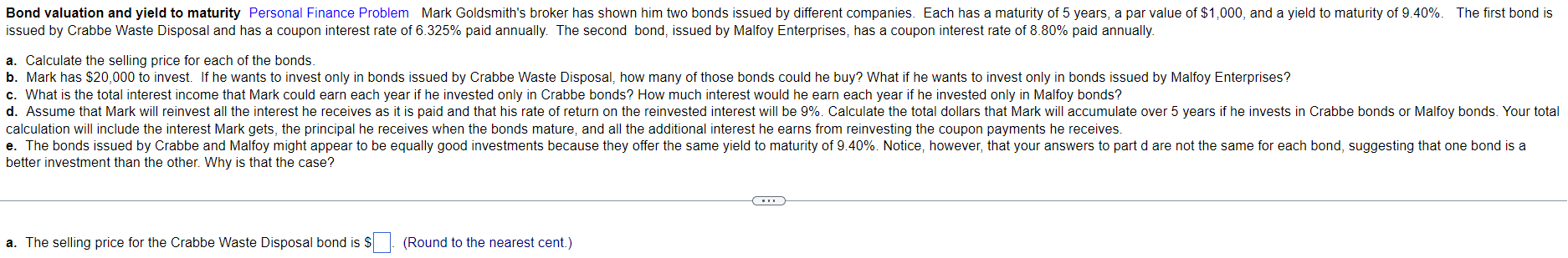 Solved Bond valuation and yield to maturity Personal Finance | Chegg.com