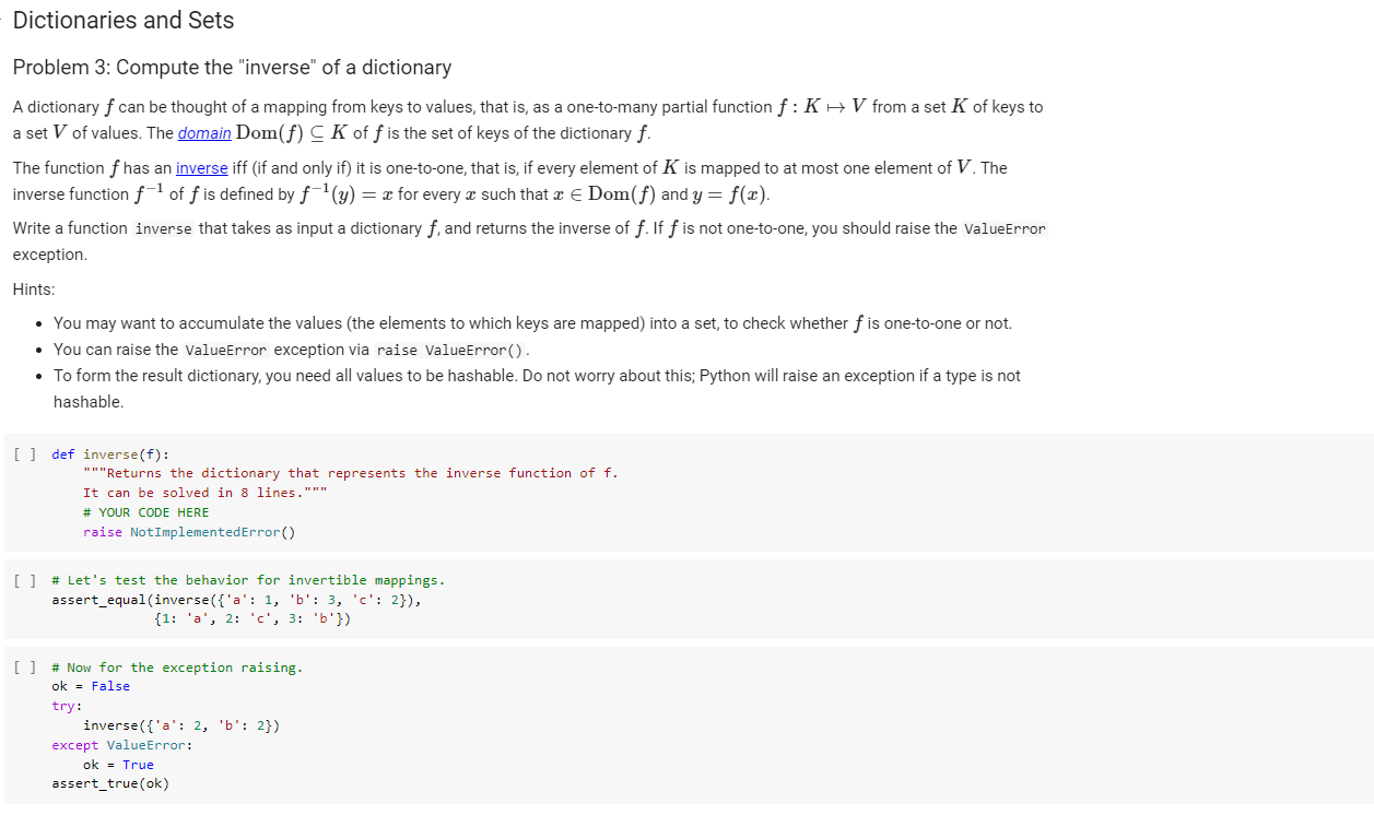 Solved - Dictionaries and Sets Problem 3: Compute the | Chegg.com