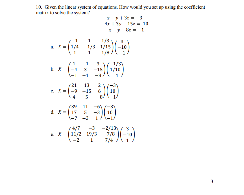 Solved 10. Given the linear system of equations. How would | Chegg.com
