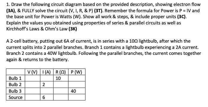 Solved 1. Draw the following circuit diagram based on the | Chegg.com